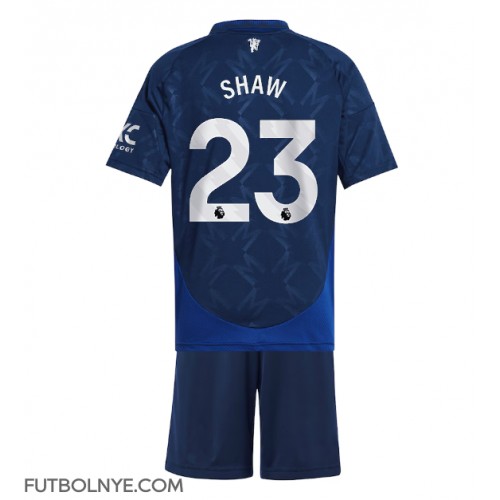 Camiseta Manchester United Luke Shaw #23 Visitante Equipación para niños 2024-25 manga corta (+ pantalones cortos)